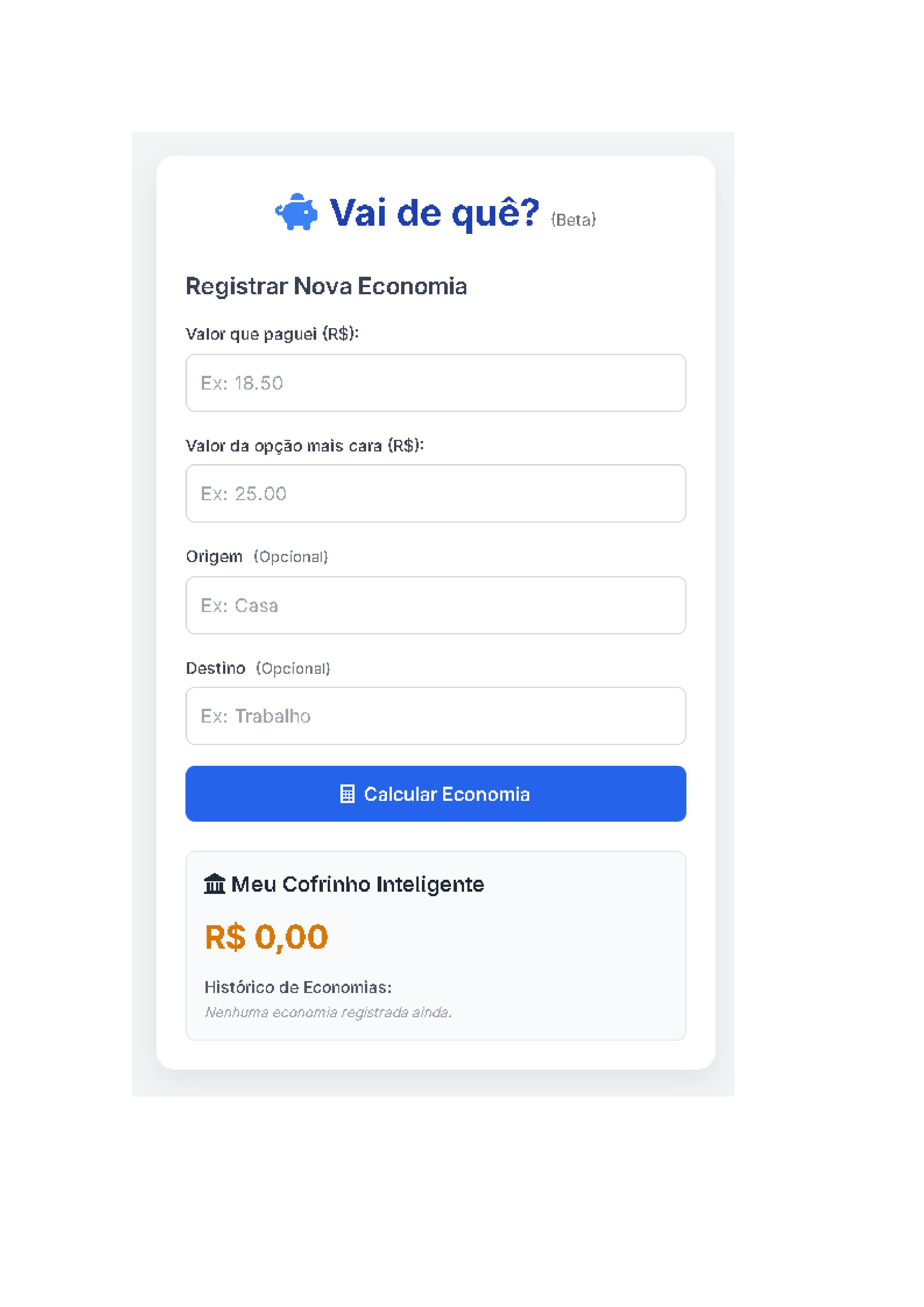Mockup do Aplicativo Vai de quê?